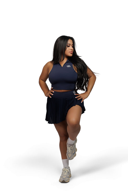 Casual Golf Set/Tennis Wear Skirt, neck fitted crop top w/inner shorts active wear